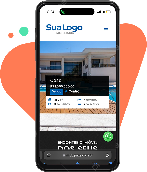 celular mostrando site de imobiliária para corretores